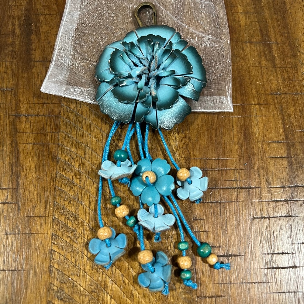 EUC Well Charmed Leather Flower Purse Charm with Loop Closure